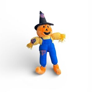 Pumpkin Jack O Lantern Scarecrow Halloween Plush Stuffed Animal Hat Overalls